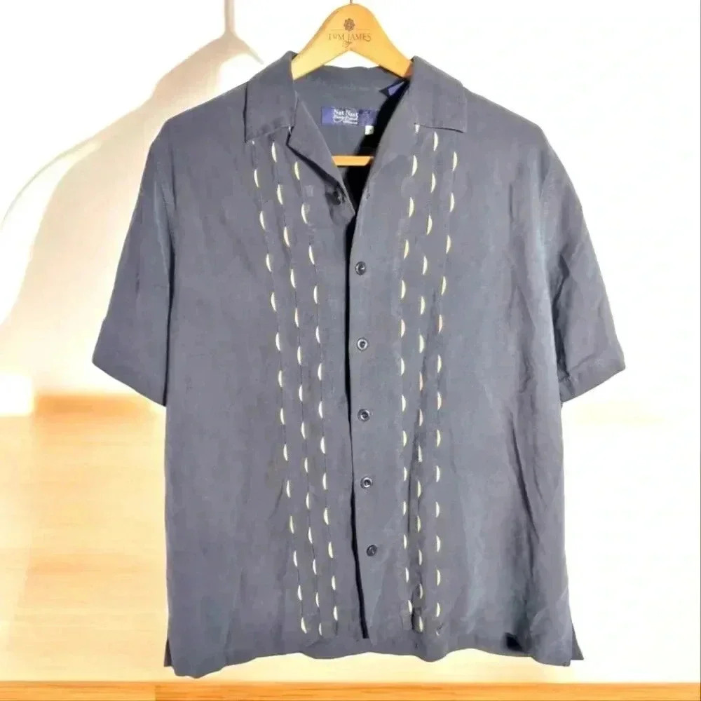 Nat Nast Black Cord Detail Silk Casual Shirt sz M